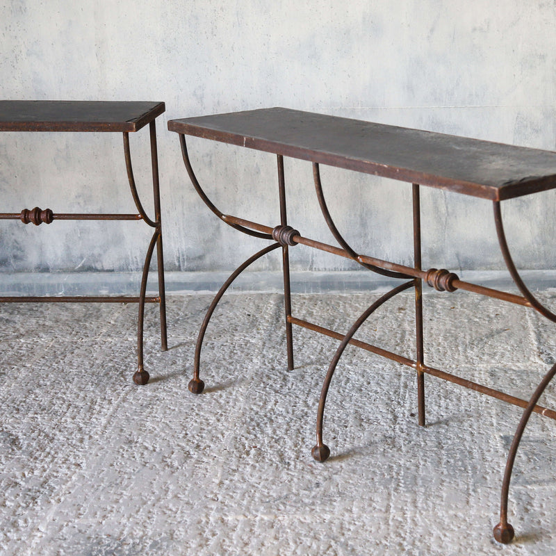 Pair of bespoke hand forged iron console tables