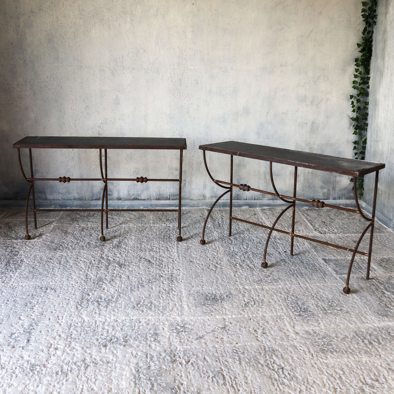 Pair of bespoke hand forged iron console tables