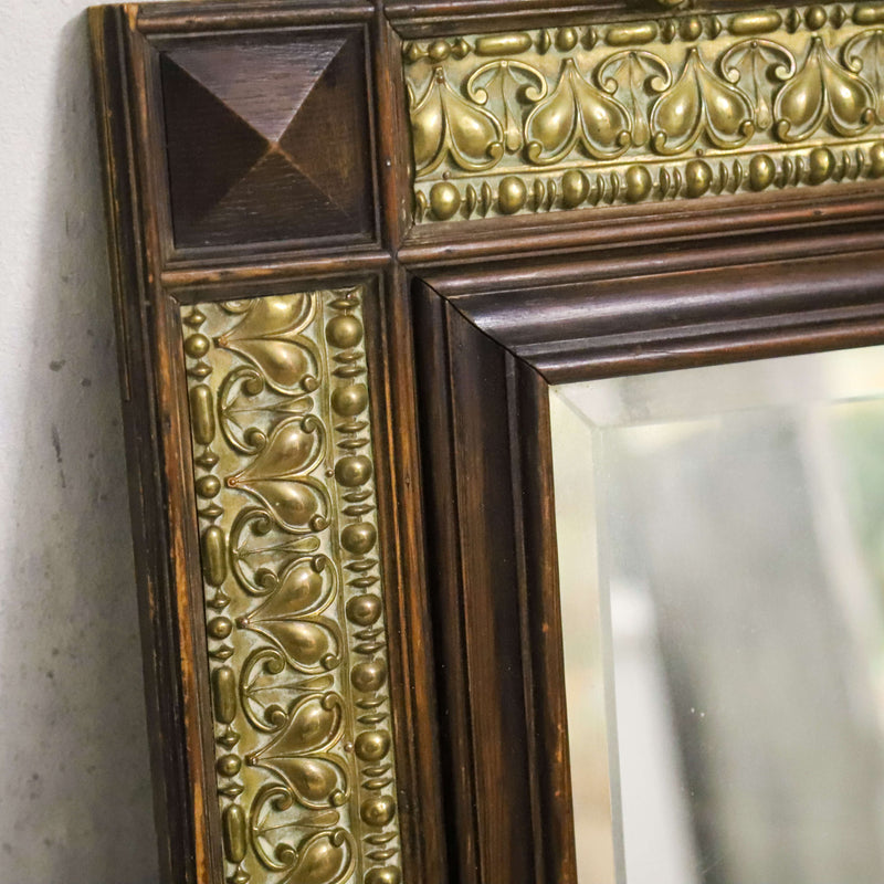 French Pressed Brass mirror in Oak frame with family crest