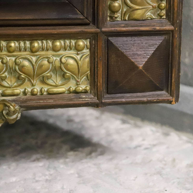 French Pressed Brass mirror in Oak frame with family crest