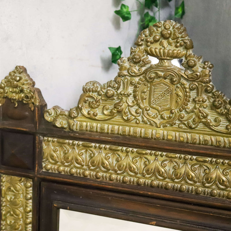 French Pressed Brass mirror in Oak frame with family crest