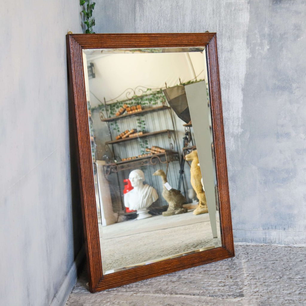 English reeded Oak bevelled mirror